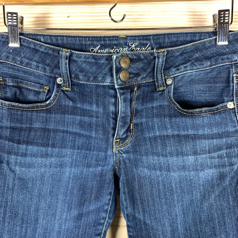 American Eagle Artist Crop Jeans Womens 8 Blue Stretch‎ Low Rise Dark Wash Denim